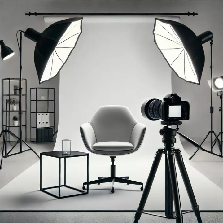 Pixart photo studio setup with lighting and camera on tripod
